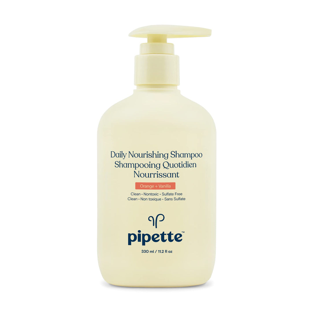Pipette Daily Nourishing Shampoo - Tear Free Shampoo For Kids, Adds Moisture, 100% Plant-Derived Squalane And Quinoa, Orange + V