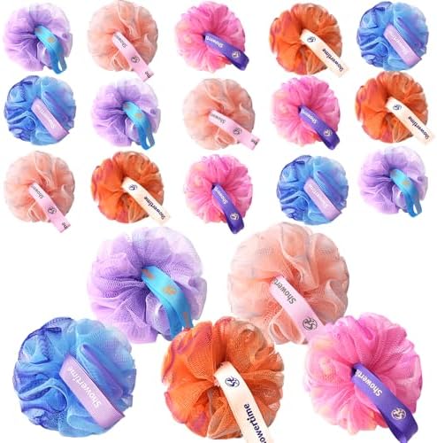 20 Pack Mini Shower Loofah Bath Sponge 20G, Soft Travel Size Nylon Mesh Puff for Body Wash, Loofah Shower Exfoliating Scrubber Pouf for Women and Men, Full Cleanse, Beauty Bathing Accessories
