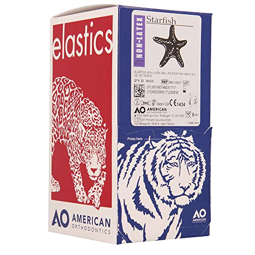 American Orthodontics Elastics Non-Latex Sea Life Star Fish | Heavy, 6.5 Oz, 1/8" Size, 30 Packs Per Box, 3,000 Total | Made in The USA | Consistent Force, Hypo-allergenic Non-Latex Material