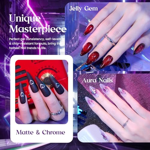 beetles Gel Polish 6 Colors Jelly Gel Nail Polish, Pink Red Black Blue Green Purple Sheer Jelly Gel Polish Translucent Effect Nail Concealer Spring Summer Gel Soak Off UV Manicure Gift for Women