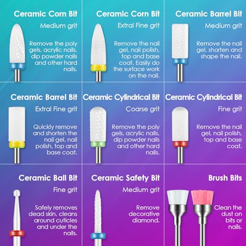 26PCS Nail Drill Bits Set with Holder Case, 3/32 inch Ceramic Safety Bits for Nail Drill, Diamond Cuticle Efile Nail Drill Bits, Remover Bits for Acrylic Gel Nail Tech Manicure Pedicure, Home Salon