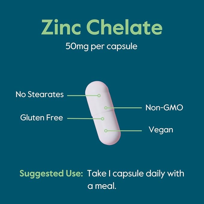 BESTVITE Zinc Chelate 50mg (240 Vegetarian Capsules) - No Stearates - No Dicalcium Phosphate - Vegan - Non GMO - Gluten Free