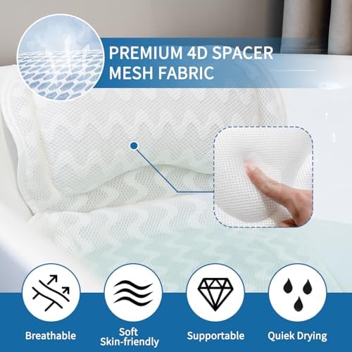 Bath Pillows for Tub,Full Body Bath Pillow for Bathtub,Luxury Bathtub Pillow – Extra Soft Tub Cushion for Head, Neck & Back Support, Skin-Friendly and Comfortable, 4D Air Mesh,Laundry Bag,Quick-Drying