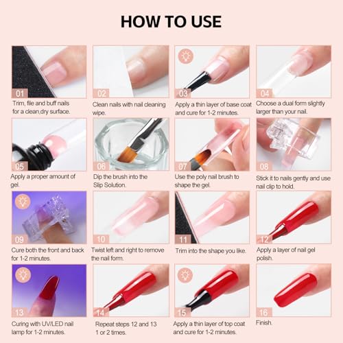 COSCELIA Gel Nail Polish Kit with U V Light, 15 Colors Nude Pink Yellow Orange Green Purple Gels Polish Set 3Pcs Poly Nail Gel Glossy/Matte Top Base Coat Manicure Tools for Women Home Salon DIY