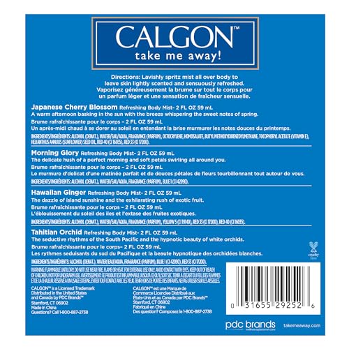 Calgon Take Me Away 4 Pc Gift Set (Refreshing Body Mist 2.0 Oz Of Spring Cherry Blossom Hawaiian Ginger Morning Glory Tahitian Orchid) for Women By 2 Fl Oz