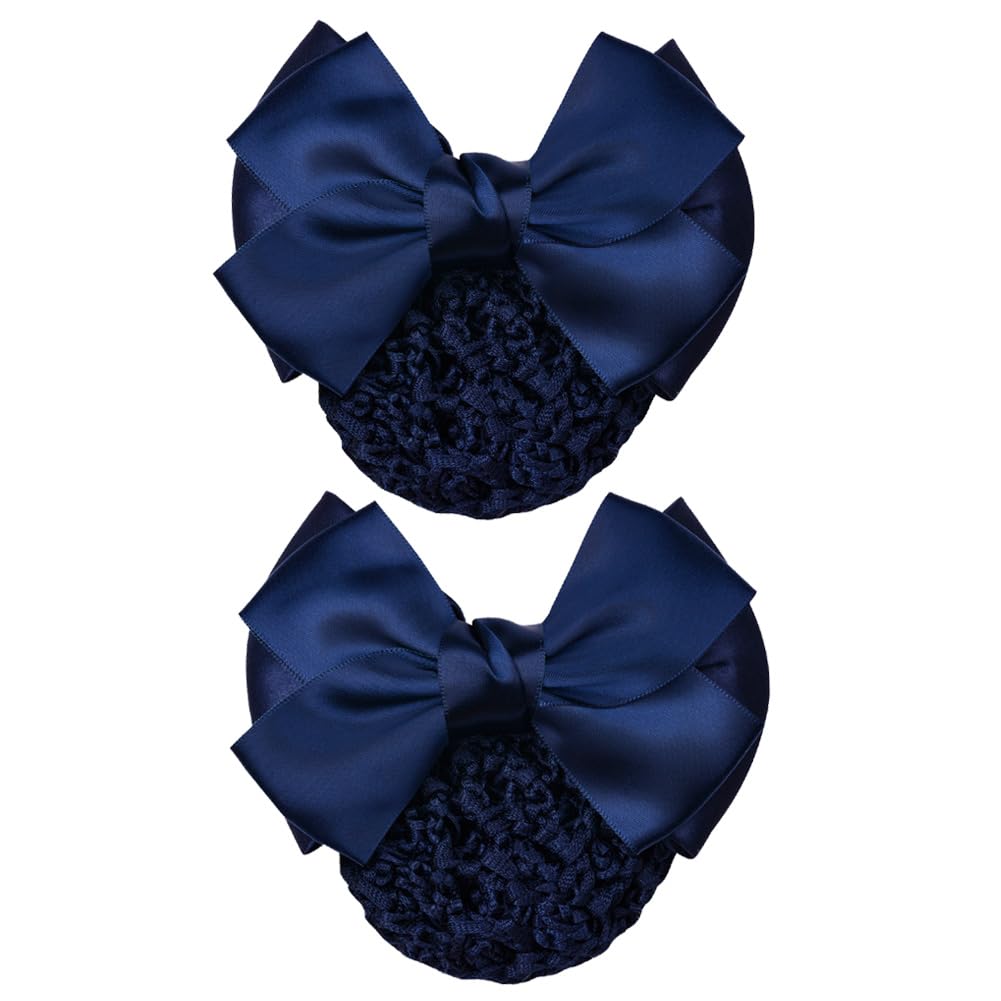 Akoak 2 Pcs Blue Bowknot Decor Snood Net Barrette Hair Clip Bun Cover