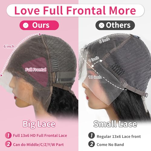 30 Inch 13x6 Lace Front Wigs Human Hair Water Wave 200 Density 13x6 HD Full Lace Frontal Wigs Pre Plucked Wet and Wavy Glueless Deep Curly Human Hair Wigs for Women Natural Black