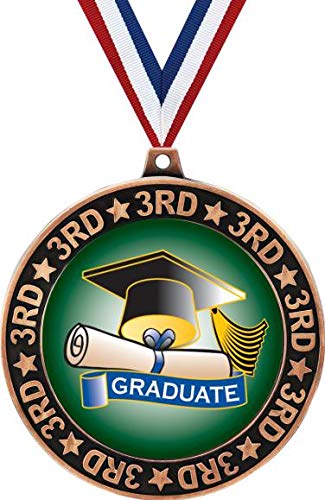 Graduation 3rd Place Perimeter Medal Bronze, 2.75" Graduated Prizes, Kids Graduate Trophy Medal Awards 5 Pack Prime