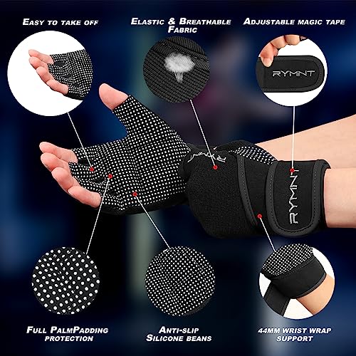 RYMNT Workout Gloves with Wrist Wrap Support, Weight Lifting Gloves with Full Palm Protection & Extra Grip for Men Women Gym Exercise, Cross Training, Weightlifting, Pull ups,Aron Black-S