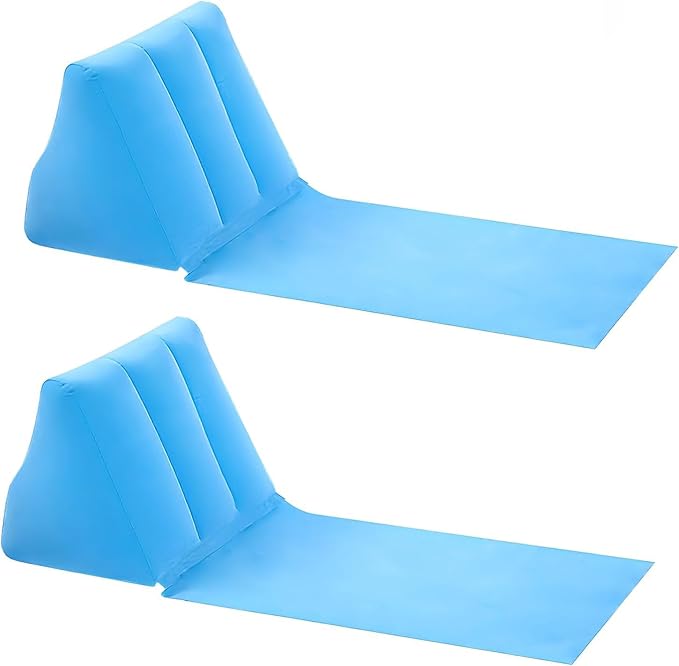 2PCS Light Blue Inflatable Beach Mat Lounge Chair - Flocking Camping Leisure Lounger Back