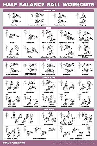 Half Balance Ball Workout Poster - Exercise Chart (LAMINATED, 18" x 24")