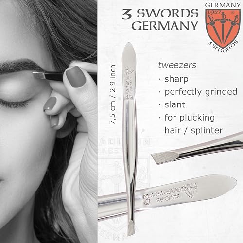 3 Swords Germany - Brand Quality 4 Piece Manicure Pedicure Grooming kit Set for Professional Finger & Toe Nail Care Tweezers File Clipper Fashion Leather case in Gift Box, Made by 3 Swords (77211)