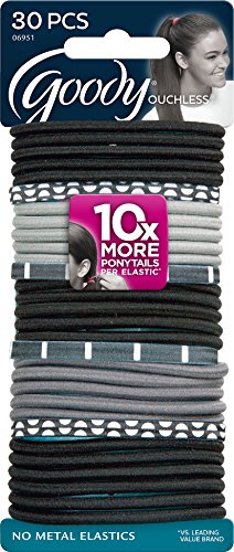 Goody Ouchless No Metal Elastics, Black and White Mod, 30 Count (Pack of 3)