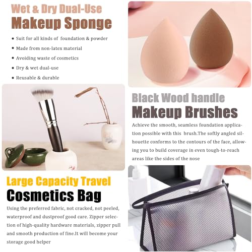 All in One Makeup Kit,Includes Naked Eyeshadow,Liquid Foundation,CC Cream,Lipstick Set,Mascara,Makeup Brush,Makeup Sponge,Eyebrow Powder,Eyebrow Soap,Eyeliner Stamp, Primer,Contour Stick,Cosmetic Bag