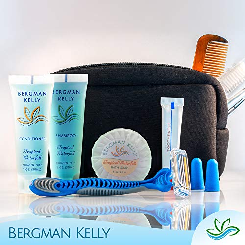 BERGMAN KELLY - Hotel Toiletries Bundle - Tropical Waterfall, 1 oz each, 125 Pieces - 5-Piece Set: 25 each Round Bar Soap, Shampoo, Conditioner, Body Lotion & Body Wash - Bulk Mini Guest Amenities