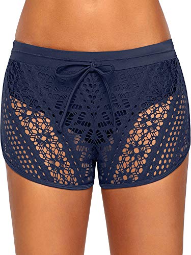 WILLBOND Women Swim Shorts Swimsuit Bottoms for Women Tankini Swim Briefs Plus Size Board Short Summer Swimwear(Blue, Large)