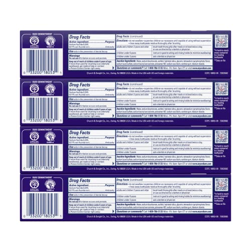 ARM & HAMMER Complete Care Toothpaste, Teeth Whitening Toothpaste with Baking Soda, Fluoride, Whole Mouth Protection, Fresh Mint Flavor, 6.0 oz (Pack of 4)