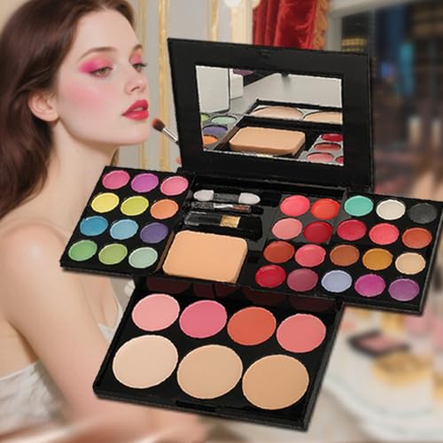 Beauty Full Face Palette Makeup Kit 24 Color Eyeshadow Palette, 8 Lip Gloss, 4 Blush, 3 Dual Powder, with Brushes & Mirror | Travel Friendly Professional Cosmetic Set with Shimmer Shades