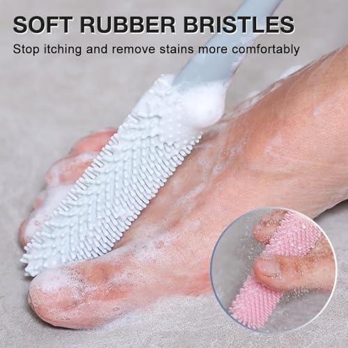 Toe Gap Cleaning Brush, Upgrade Long Handle Silicone Toe Crevice Soft Rubber Cleaner, Exfoliating Brush in Shower, Soft Cleaning Bath Brush Feet Cleaner Scrub Foot Care for Seniors, Elderly (Gray)