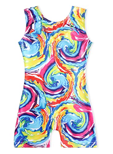 EQSJIU Gymnastics Leotards for Girls with Shorts Yellow Swirl Toddlers Biketards Rainbow Unicorn Dinosaur Mermaid Leopard Donut Galaxy