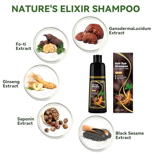 Dark Brown Hair Dye Shampoo - Natural Nutrition for Gray Hair Coverage, 3 in 1 Shampoo for women, Semi Permanent Hair Color for Instant, Lasts 30 Days/Natural herbal Ingredients, 150 ML/5.07 OZ
