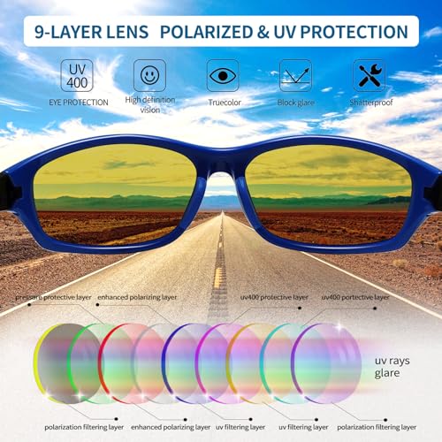 Joopin Trendy Blue Sport Sunglasses Lightweight Running Glasses Polarized UV400 Trendy Rectangle Wrap Around Shades for Men Women