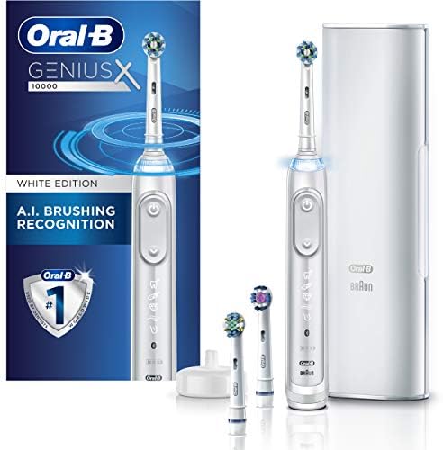 Oral-B GENIUS X Electric Toothbrush with 3 Oral-B Replacement Brush Heads and Toothbrush Case, White (Packaging May Vary)