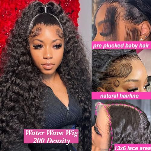 32 Inch Water Wave Lace Front Wigs Human Hair 13x6 Deep Part Curly Wig for Women 200 Density Water Wave Frontal Wigs Human Hair Pre Plucked