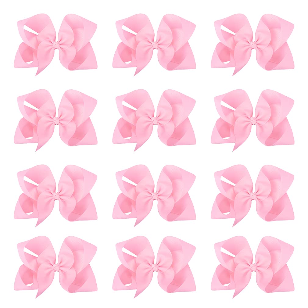 Deeka 12 Pcs 6'' Big Hand-Made Grosgrain Ribbon Hair Bow Alligator Clips Hair Accessories For Little Teen Toddler Girls - Light