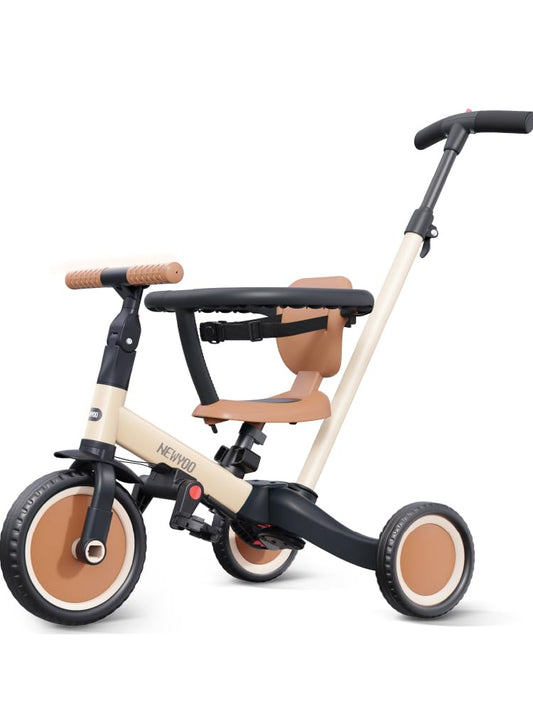 newyoo TR008 5 in 1 Toddler Tricycle with Push Handle for 1-3 Year Old Boys and Girls, Kids Push Trike with Safe Bar, Toddler Bike, Convert to Balance Bike, Birthday Gifts & Toys for Baby, Cream