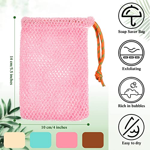 8 Pieces Bar Soap Pouch Mesh Soap Pouch Holder Exfoliating Net Loofah Bags for Shower Mesh Bubble Foam Net Bath Pocket for Women Men Girls (Lake Green, Pink, Beige, Brown)