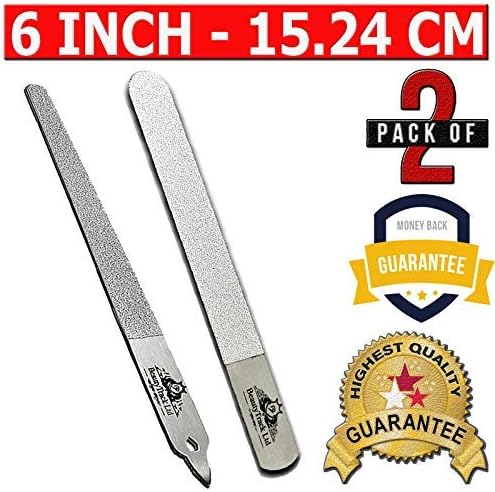 6-Inch Diamond Deb Nail File, for Manicure, Pedicure, Grooming Foot Skin, Podiatric Foot Care Instruments, Stainless Steel (Pack of 2, 2025 Stock), Pouch