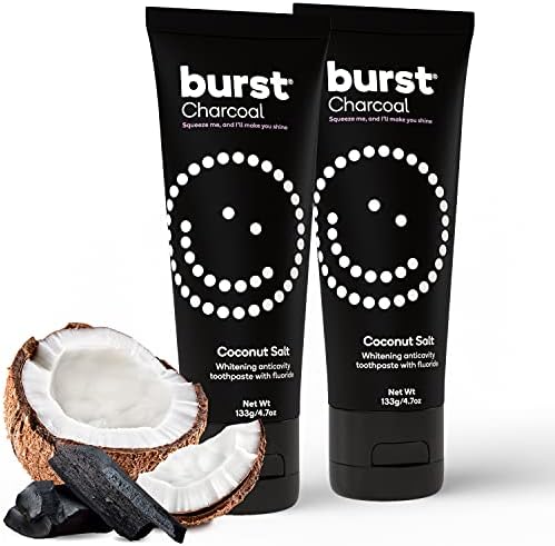 BURST Charcoal Whitening Toothpaste for Adults (4.7oz/2 Pack) | for Sensitive Teeth with Cavity Fighting Fluoride & Xylitol | Vegan | Gluten & SLS Free | Coconut Salt