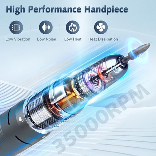 Professional Nail Drill Machine, HoMove 35000RPM Portable Nail Drills, Rechargeable Efile Nails Drill, Low Heat Electric Nail File for Acrylic Gel Nails