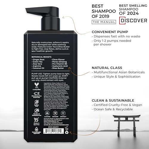 Blackwood For Men Hydroblast Moisturizing Shampoo - Men's Shampoo for Coarse, Dry, & Curly Hair - Infused with Ginseng & Ginger- Natural Vegan Formula -Sulfate Free, Paraben Free & Cruelty Free(17 Oz)