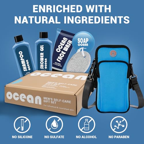 Bath and Body Wash Gift Set for Men, 6 Pcs Post-Workout Bath Gifts for Men, Cleanses, Hydrates, Refreshes, Mens Father's Day, Birthdays, Holidays Gifts Ideas