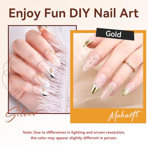 Makartt Chrome Gel Nail Polish Set: Metallic Gel Nail Polish, Silver and Gold 3D Metal Painting Gel for Nail Art Soak off UV/LED Glossy Mirror Effect Nail Glue Gel for Home Salon DIY Manicure（2pcs）
