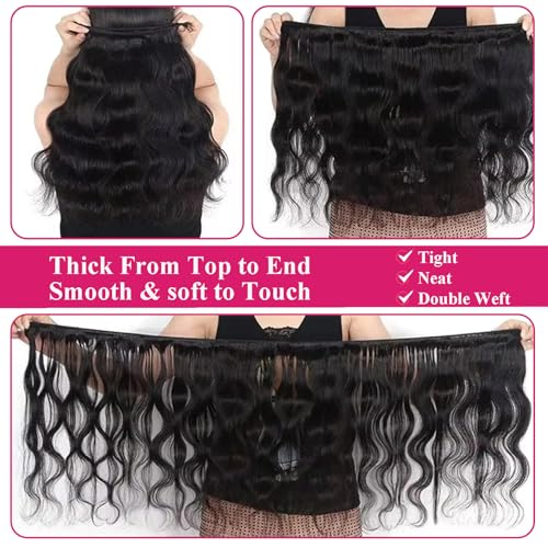 12A Human Hair Bundles Body Wave Bundles Human Hair 18 20 22 Inch 100% Unprocessed Brazilian Virgin Hair Body Wave 3 Bundles Deals Real Human Hair Extensions For Black Women Natural Black