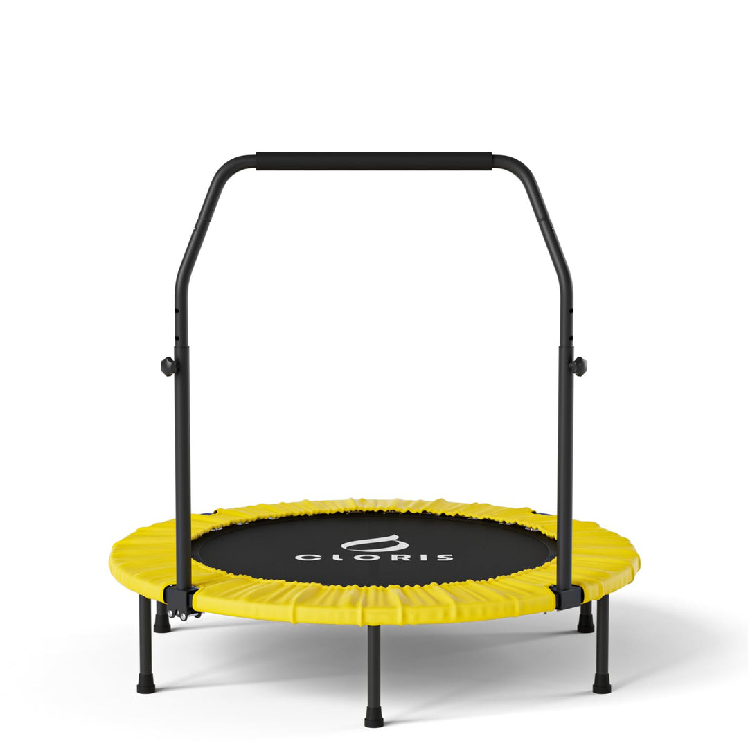 CLORIS 38in/40in/48in Folding Trampoline Mini Rebounder Fitness Trampoline with Adjustable Foam Handle for Kids/Adult, with safty Padded Cover Best Gift for Kids/Adult (Yellow)… (40in-Yellow)
