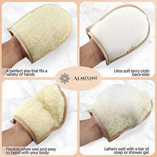 Premium Exfoliating Loofah Glove Pad Body Scrubber. Our Mitt Gloves are Made of Natural Egyptian Shower Loufa Sponge That Gets You Clean, Not Just Spreading Soap (2 Pack)