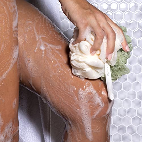 EcoTools Green 2-in-1 EcoPouf, Dual-Sided Shower Loofah Exfoliates & Cleanses Skin, Made of Recycled Netting, Removes Dead Skin, Eco-Friendly Bath Accessory, Cruelty-Free, 6 Count (60g)