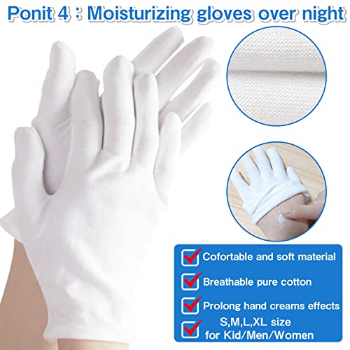 24Pcs Moisturizing White Cotton Gloves for Dry Hands Eczema Gloves for Kid and Women Stretchable Reusable Cloth Gloves(S)