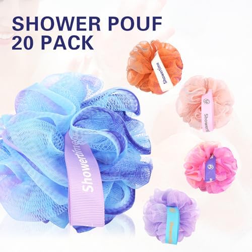 20 Pack Mini Shower Loofah Bath Sponge 20G, Soft Travel Size Nylon Mesh Puff for Body Wash, Loofah Shower Exfoliating Scrubber Pouf for Women and Men, Full Cleanse, Beauty Bathing Accessories
