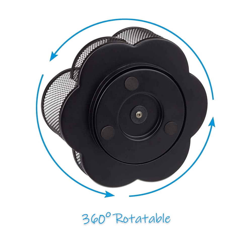 360° Rotation Multi Functional Pen Holder, Mesh Desktop Caddy, Rotating Pencil Holder, High Capacity, with Non Skid Rubber Mat, 7 Compartments, for Office Storage, Dressing Table (Pink)