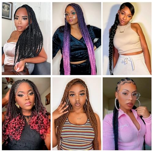 Pre-stretched Braiding Hair - 24 Inch 8 Packs Brown Braiding Hair For Twist or Box Braids, Long Yaki Texture Hot Water Setting Synthetic Braiding Hair Extensions (24 Inch, #30-8P)