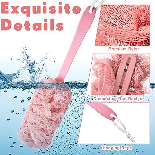 6 Pieces Back Scrubber for Shower, Long Handle Loofah Sponge Brush, Loofah on a Stick for Men Women Elderly, 17 Inch Soft Nylon Mesh Bath Body Brush Exfoliating Bathing Accessories, 3 Colors