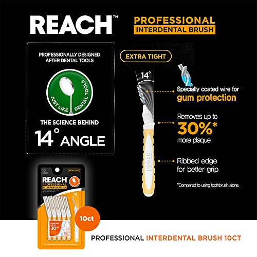 Reach Interdental Brush Cleaners, 0.7mm, Extra Tight, Sensitive Gum Protection, Plaque Remover for Teeth, Braces Flossers, Braces Brush, Dental Toothbrushes, Oral Care, 6 Pack, 10 Count