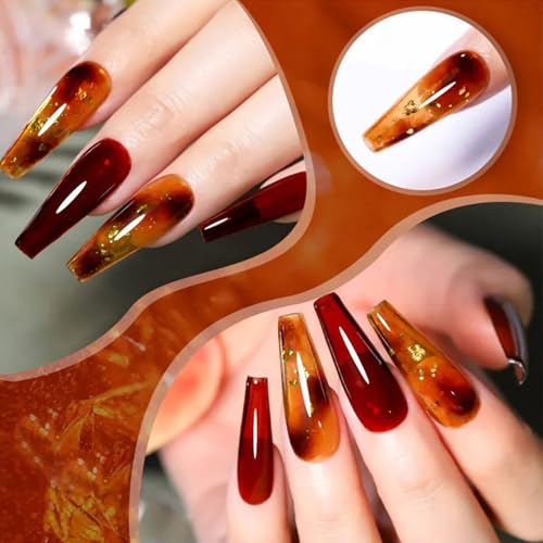 Jelly Amber Gel Polish Set - 6 Translucent Nude Gel Nail Polish, Sheer Tortoise, Red Coral, Burnt Orange, Grey, Amber, Brown - Soak Off UV LED Manicure Art Kit For DIY Home