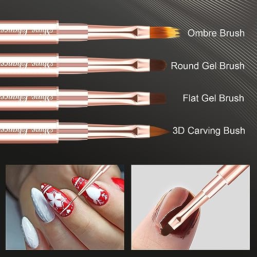 9Pcs Nail Art Brushes Set, Professional Double-Ended Acrylic Liner Detail Brushes for Gel Polish Art Nail, 3D Art Nail Dotting Brush Pen for Manicure DIY Home Salon, Rosegold