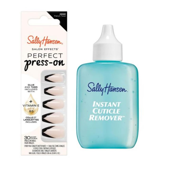 Sally Hansen Instant Cuticle Remover | French Twist Press-On Nails Kit - 15 Sec Gel, Aloe & Chamomile